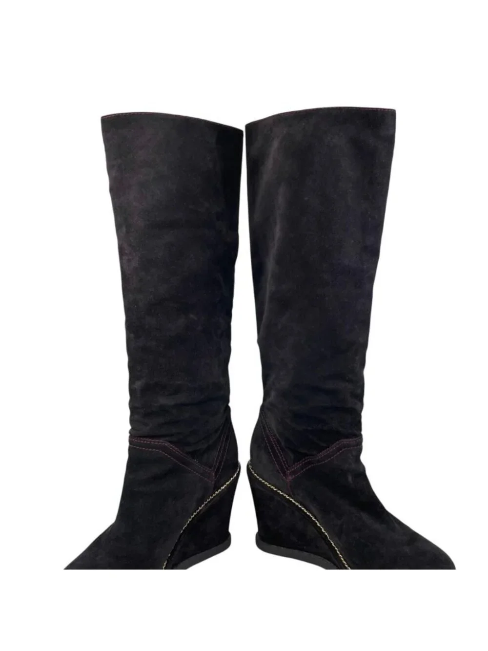 Chanel Long Boots CC Logo Chain Suede Black Gold 35.5